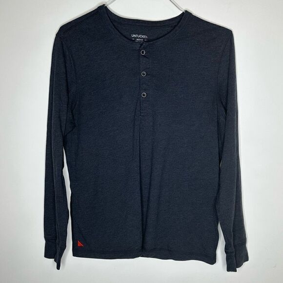 UNTUCKit Albarino Slate Charcoal Blue Long Sleeve Henley in Size Medium - Picture 5 of 6